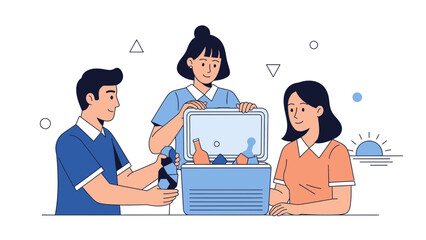 Friends Enjoying Drinks From Cooler Outdoors Under The Sun Illustration