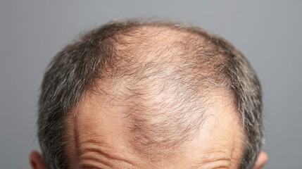 Obraz premium Close-up image showing the thinning hair and balding scalp in a minimalistic style. AI generated image