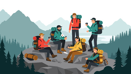 Group Of Hikers Enjoying Card Games During A Mountain Adventure Relaxing In Nature