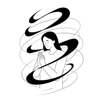 A doodle style illustration showing praying