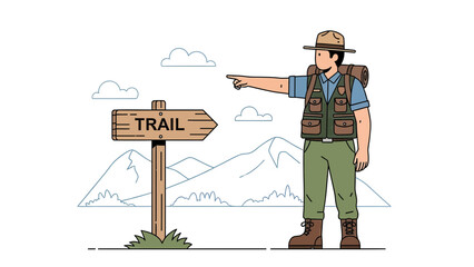 Guiding Traveler Recommends Hiking Path Along Picturesque Mountain Adventure Trail