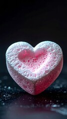 Obraz premium Frosted Heart Shaped Candy Pink and White on Dark Reflective Surface