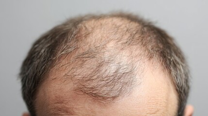 Fototapeta premium Close-up of a balding scalp illustrating thinning hair. AI generated image