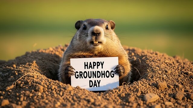 Groundhog day celebration with furry weather predictor