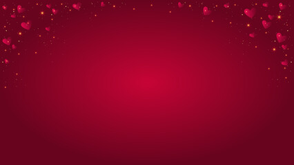Red Valentine's day background with falling hearts and gold sequins