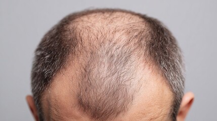 Fototapeta premium Close-up image showing the thinning hair and balding scalp in a minimalistic style. AI generated image