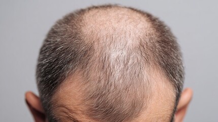 Obraz premium Close-up image showing the thinning hair and balding scalp in a minimalistic style. AI generated image