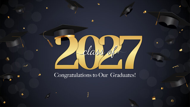 Graduation celebration class of 2027 elegant dark background. Vector Illustration EPS10