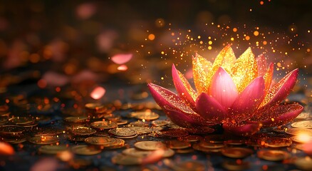 Goddess lakshmi seated on lotus abundance glow high resolution picture