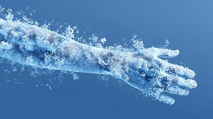 Fototapeta premium Frozen skin texture with frostbite effects, demonstrating severe cold exposure and medical implications. AI generated image