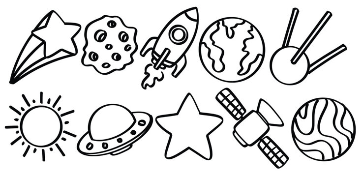 Set of hand drawn Space theme Isolated Vector