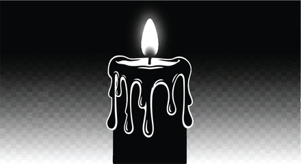 burning candle on black background vector illustration