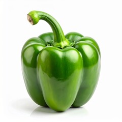 Isolated Green Bell Pepper With Stem On White Background Close Up