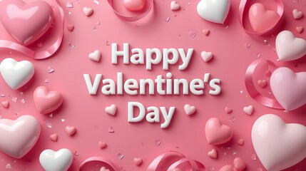 Happy valentine's day pink heart flat lay copy space