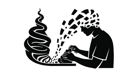 illustration of a man and a fire