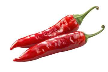 Red chili peppers isolated on transparent background. Vibrant red cayenne peppers isolated on white background.