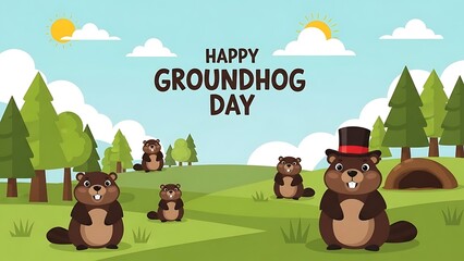 Naklejka premium Groundhog day celebration with furry friends predicting spring arrival
