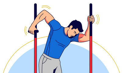 Male Warming Up Arm Muscles with Gymnastic Bars Fitness Stretching Exercise