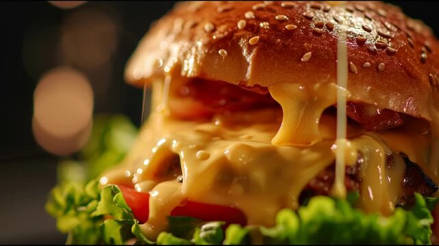 Delicious Cheeseburger with Melting Cheese and Fresh Lettuce.