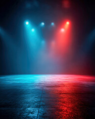 Obraz premium Red and cyan split-light bokeh background, bold vertical layout with open copy space