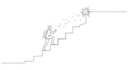 Man Climbing Stairs Towards Star Symbol.