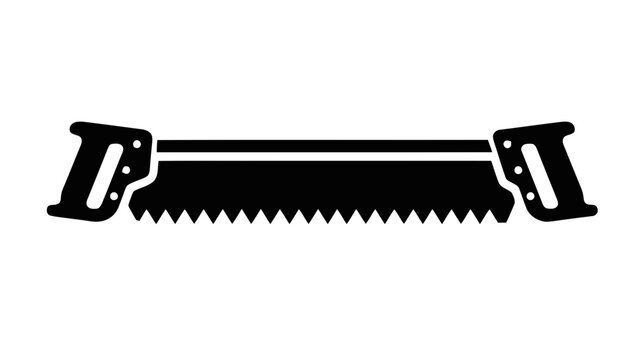 Vector illustration of a vintage two-man crosscut saw, a woodworking hand tool, on transparent background