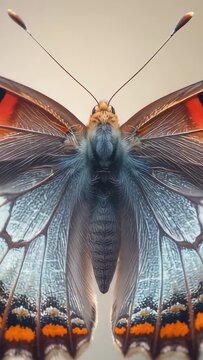 Vertical video: Flapping butterfly making wing blur, holding open in macro, showing wing patterns