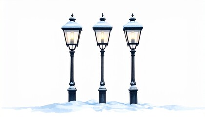 Minimalist Vintage Street Lamps in a Winter Snowscape