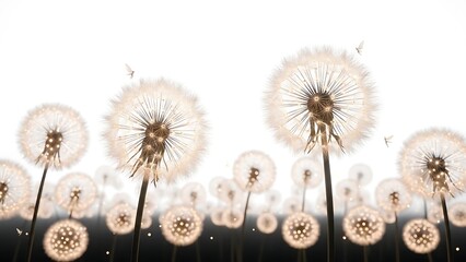 Close Up Of Dandelion Seeds On White Minimal Background