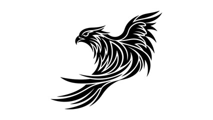 Obraz premium Majestic Eagle Silhouette with Ornate Tribal Design, isolated white background