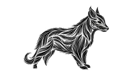 Obraz premium Ornate Stylized Wolf or Dog Silhouette with Intricate Pattern, isolated white background