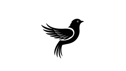 Obraz premium Minimalist Stylized Black Bird Design with Spread Wings on Isolated White Background
