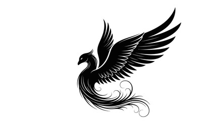 Obraz premium Majestic Stylized Phoenix Bird with Ornate Swirling Feathers on Isolated White Background