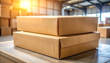 Stack of Four Flat Brown Corrugated Cardboard Boxes for Shipping and Packaging