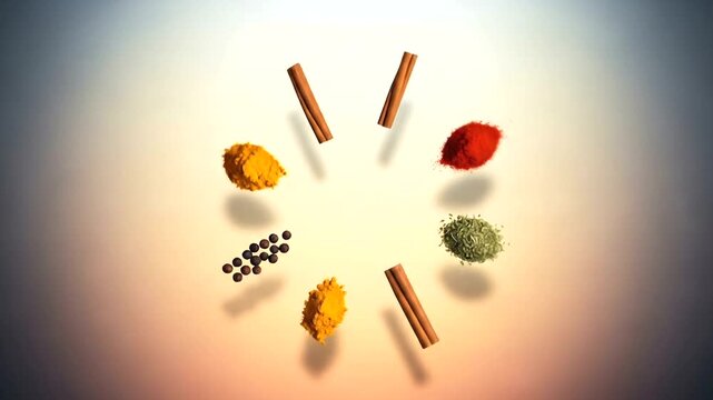 Spices and Herbs Arranged in Circle.