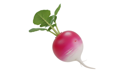 Fresh organic radish with green leaves isolated on transparent background, high-quality png cutout