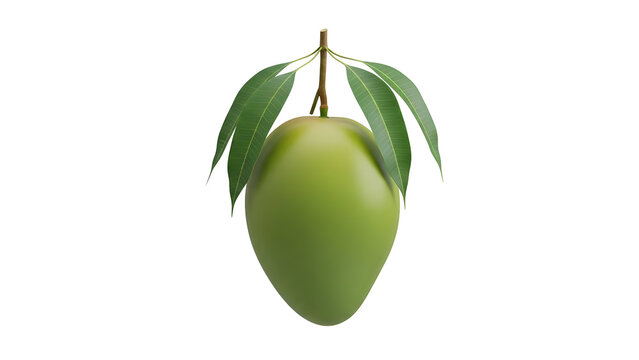 Fresh green mango with leaves hanging isolated on transparent background