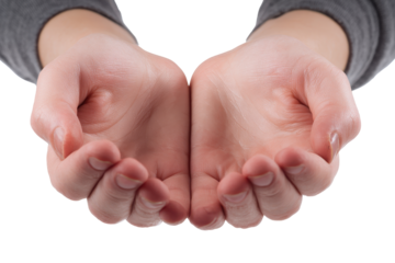 Two open hands cupped together isolated on transparent background. Cupped hands reach out with an open gesture isolated on white background.