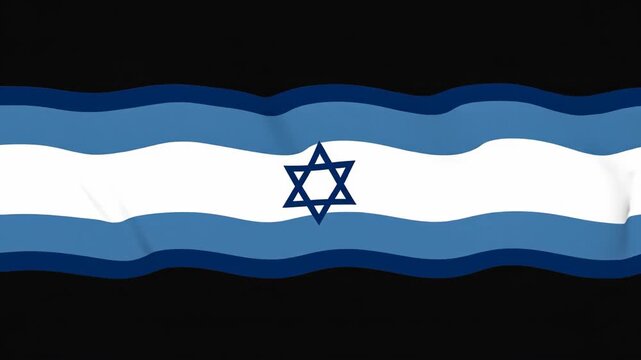 Waving flag of Israel with hexagram emblem, blue and white banner moving on a black background, national symbol animation