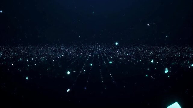 End of universe dust field with micro-crystals glowing faintly in a weightless drift, cinematic 4K loop.
