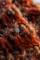 Snowflake. Macro.  A small snowflake on a knitted scarf.