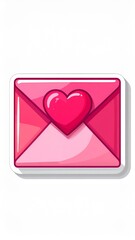 Pink Envelope with Heart on White Background Pixel Art