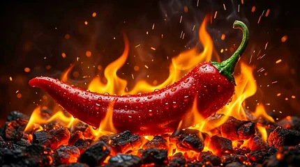 Keuken achterwand Hete pepers Red chili pepper burning on hot flames  © amanullahkhan
