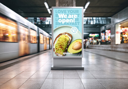 Vertical Billboard Mockup in Subway Station