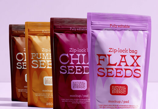 Zip Lock Food Packaging Bag Mockup Set
