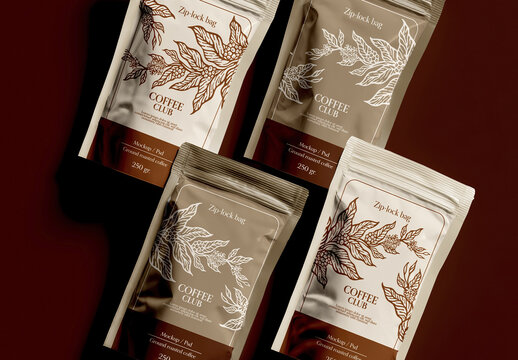 Coffee Zip Lock Bag Packaging Mockup Set