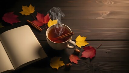 A warm cup of cinnamon tea with cinnamon sticks on a wooden table, symbolizing comfort and wellness.