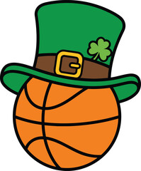 Basketball with Leprechaun Hat Vector Illustration for St Patrick&rsquo;s Day Sports Theme.
