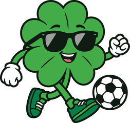 Cool Shamrock Soccer Player Character Vector Illustration for St Patrick&rsquo;s Day.