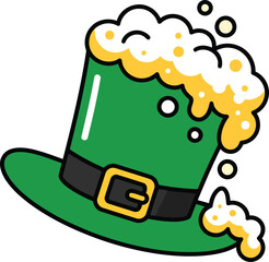 St Patrick&rsquo;s Day Green Leprechaun Hat with Beer Foam Vector Illustration.